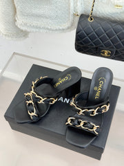 Chain-link chunky-heeled sandals