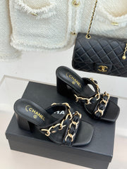 Chain-link chunky-heeled sandals