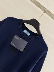 Striped wool knit short-sleeved top