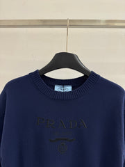 Striped wool knit short-sleeved top