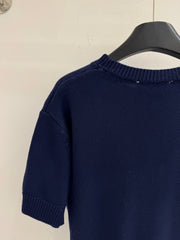 Striped wool knit short-sleeved top