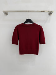 Striped wool knit short-sleeved top