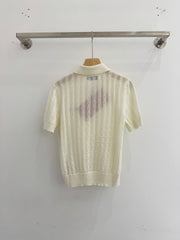 Polo collar knitted openwork short-sleeved top