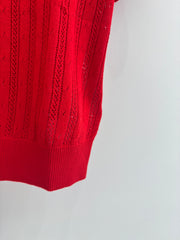 Polo collar knitted openwork short-sleeved top