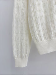 Polo collar knitted openwork long-sleeved top