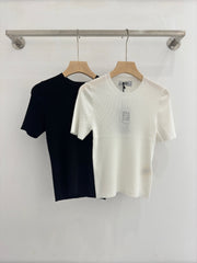 Openwork Pattern Knit Short-Sleeve T-Shirt