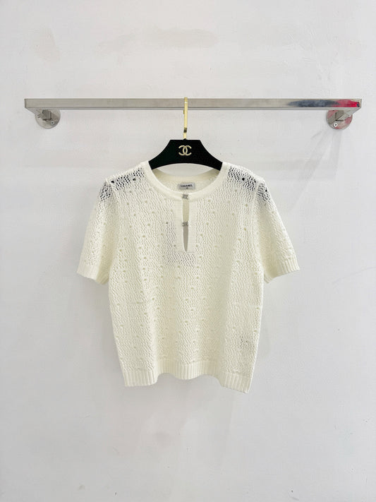 Openwork short-sleeved knit sweater
