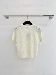 Openwork short-sleeved knit sweater