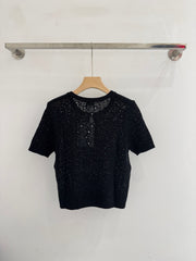 Openwork short-sleeved knit sweater