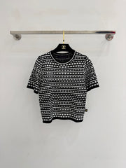 Color-blocked striped short-sleeved shirt