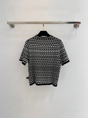 Color-blocked striped short-sleeved shirt