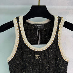 Black tweed-blend knit vest