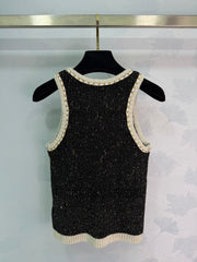 Black tweed-blend knit vest