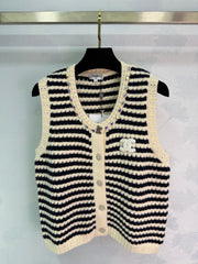 Black and white striped knit vest