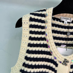 Black and white striped knit vest