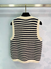 Black and white striped knit vest