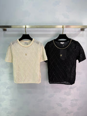 Diamond Pattern Knit Short-Sleeve Top