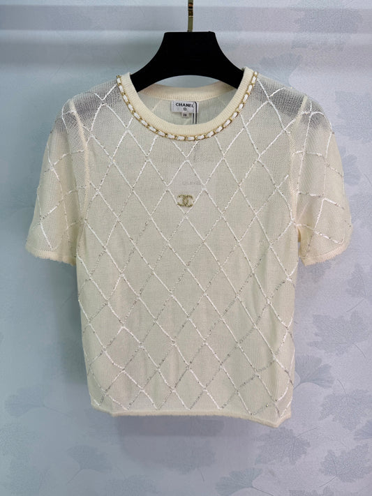 Diamond Pattern Knit Short-Sleeve Top