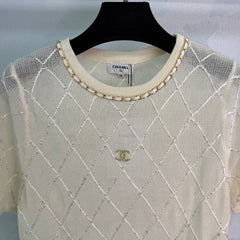 Diamond Pattern Knit Short-Sleeve Top