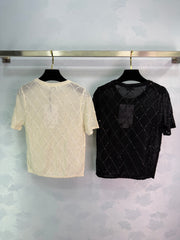 Diamond Pattern Knit Short-Sleeve Top