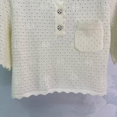 Short-sleeved top with openwork lace trim