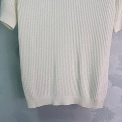 Vertical striped knit short-sleeved top