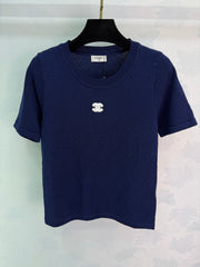 Diamond Pattern Knit Short-Sleeve T-Shirt