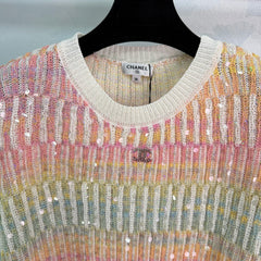 Sequined Knit Short-Sleeve T-Shirt