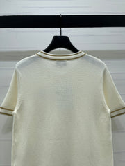 Gold-trimmed Crew Neck Knitted Short-Sleeve Cardigan