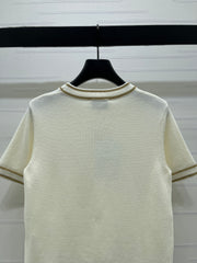 Gold-trimmed Crew Neck Knit Short-Sleeve Top
