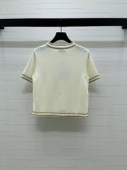 Gold-trimmed Crew Neck Knit Short-Sleeve Top