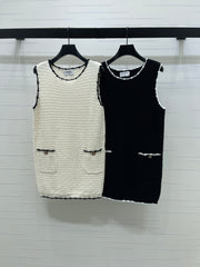 Color-blocked woven round neck knit vest dress
