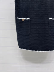 Color-blocked woven round neck knit vest dress