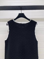 Color-blocked woven round neck knit vest dress