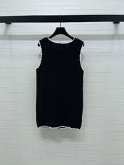 Color-blocked woven round neck knit vest dress