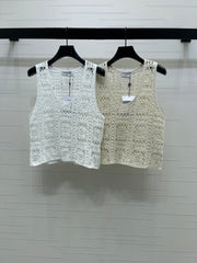 Hollow-out 3D floral knit vest