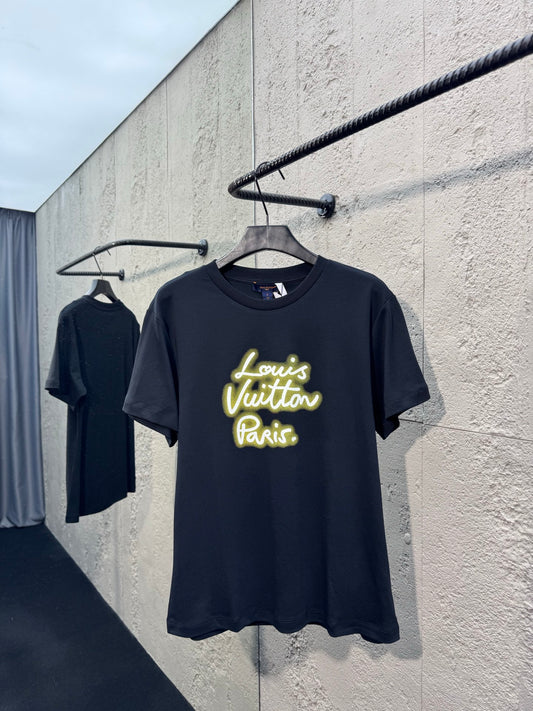 Neon Letter Print Crew Neck Short-Sleeve T-Shirt