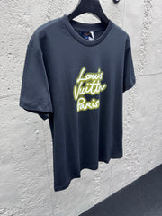 Neon Letter Print Crew Neck Short-Sleeve T-Shirt