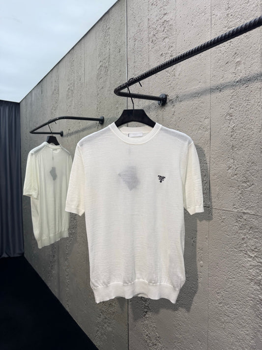 Embroidered Knit Crew Neck Short-Sleeve Top