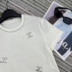 Sequined Beaded Short-Sleeve Crew Neck T-Shirt