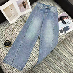 Rhinestone-studded wide-leg jeans