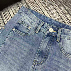 Rhinestone-studded wide-leg jeans