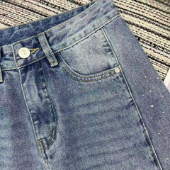 Rhinestone-studded wide-leg jeans