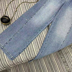 Rhinestone-studded wide-leg jeans