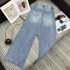 Rhinestone-studded wide-leg jeans