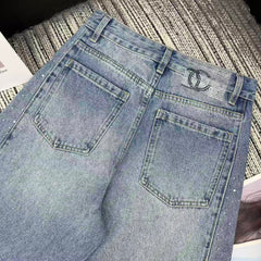 Rhinestone-studded wide-leg jeans