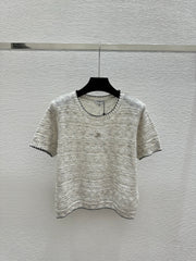 Sequined Crew Neck Knit Short Sleeve