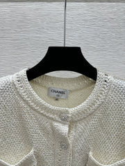 Sequined openwork short-sleeved cardigan