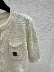 Sequined openwork short-sleeved cardigan