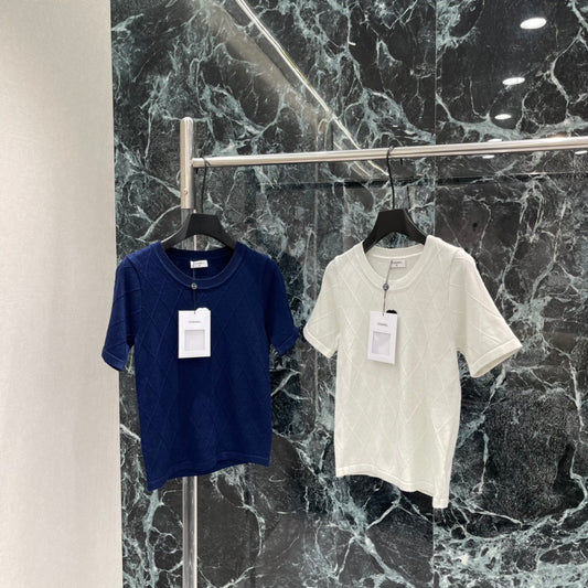 Diamond Pattern Knit Short-Sleeve Top